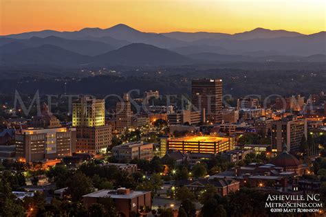 Downtown Asheville And Mountains At Sunset Metroscenes