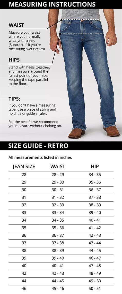 Wrangler Size Chart Womens Jeans