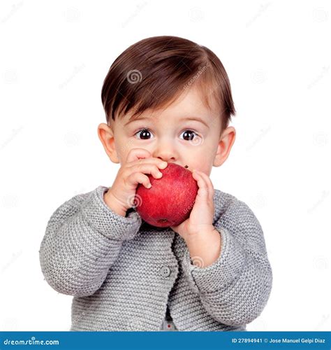 Adorable Baby Girl Eating A Red Apple Stock Image Image 27894941