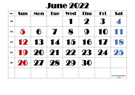 June 2022 Calendar Printable Pdf