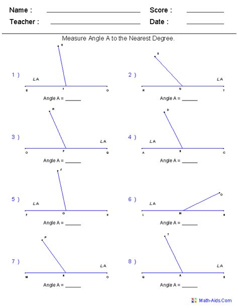 Math 7th Grade Angles Worksheet