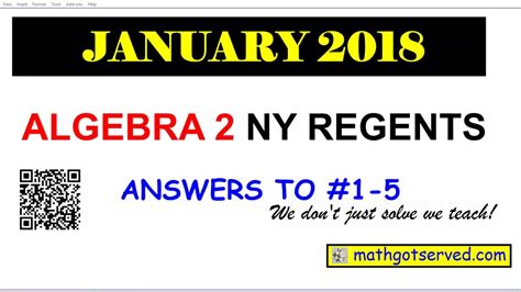 The regents examination in algebra i (common core) consists of one booklet that is administered during the designated time determined by nysed. January 2018 algebra 2 # 1 to 5 NYS Regents exam solutions ...