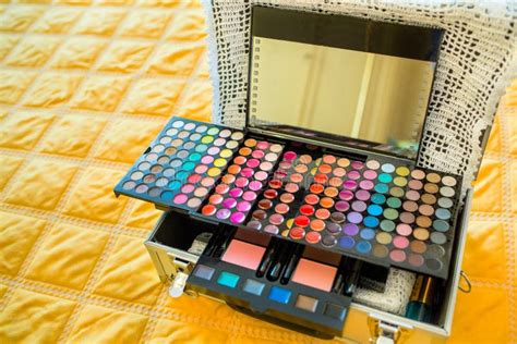 Colorful Makeup Eye Shadows Palette With Makeup Brush O Stock Image