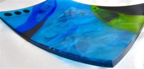 Custom Made Fused Glass Platter Ocean By Caron Art Glass