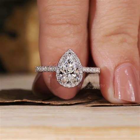 Pear Shaped Diamond Ring Pear Lab Grown Diamond Halo Engagement Ring