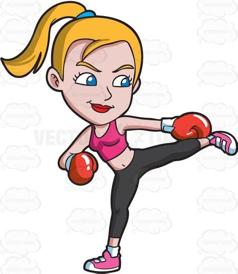 A Woman In A Kickboxing Session Cartoon Clipart Vector Vectortoons