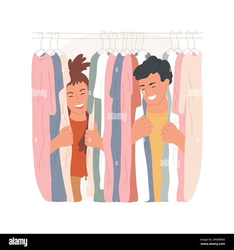 Fitting Room Isolated Cartoon Vector Illustration Young Couple Trying On Clothes Teens In