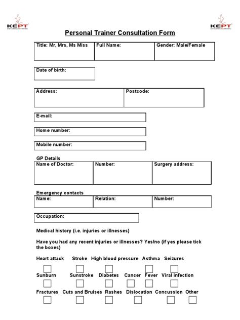 Personal Trainer Consultation Form