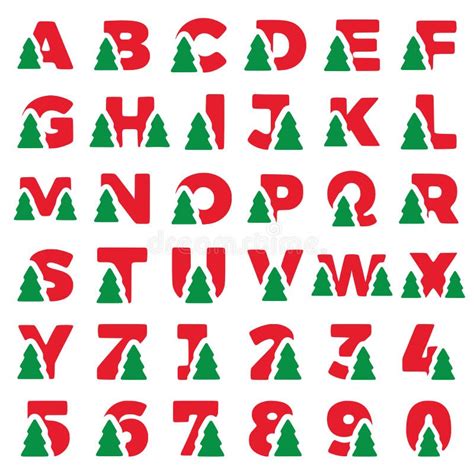 A Set Of Letters And Numbers Decorated With A Christmas Tree Stock
