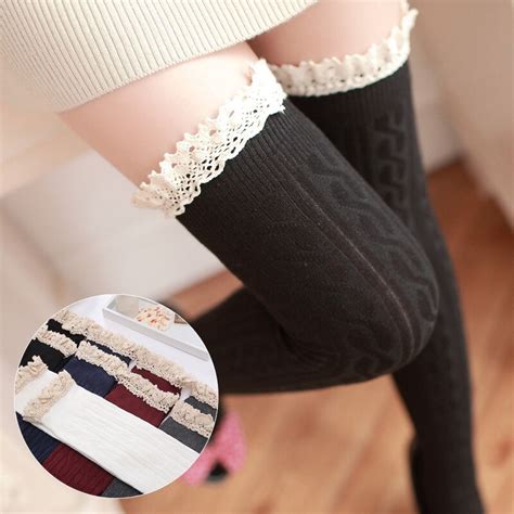 1pair Womens Lace Sexy Thigh High Stockings Sexy Knee High Socks Woman