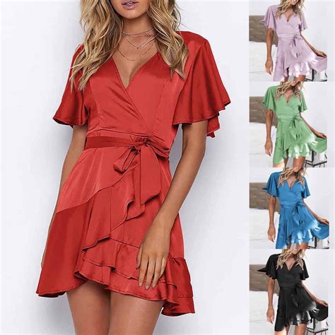 Buy Sexy Women Holiday Ruffle Sleeve V Neck Dress Beach Evening Party Dress At Affordable Prices