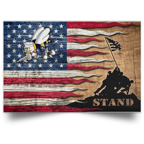 Us Navy Seabees Stand For The Flag Satin Landscape Poster Poster Art