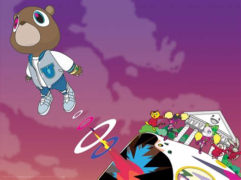 Download Kanye West Bear Floating Away From White Building Wallpaper