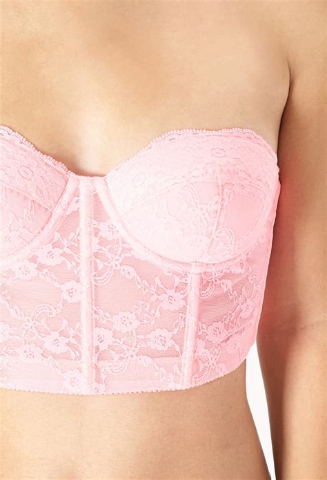Lyst Forever 21 Strapless Lace Corset Bra In Pink