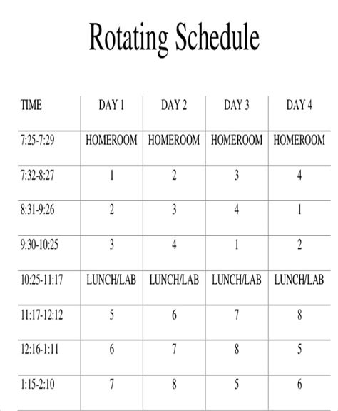Rotating Schedule Template 10 Free Samples Examples Format Download