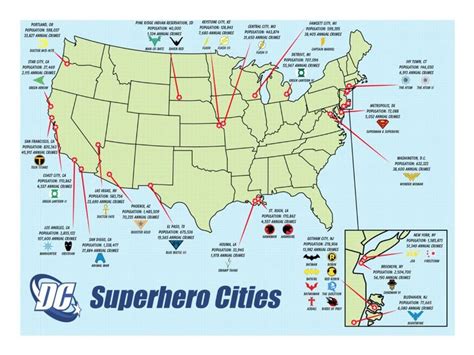 A Map Of All The Dc Cities And Their Repsective Heroes Superhero