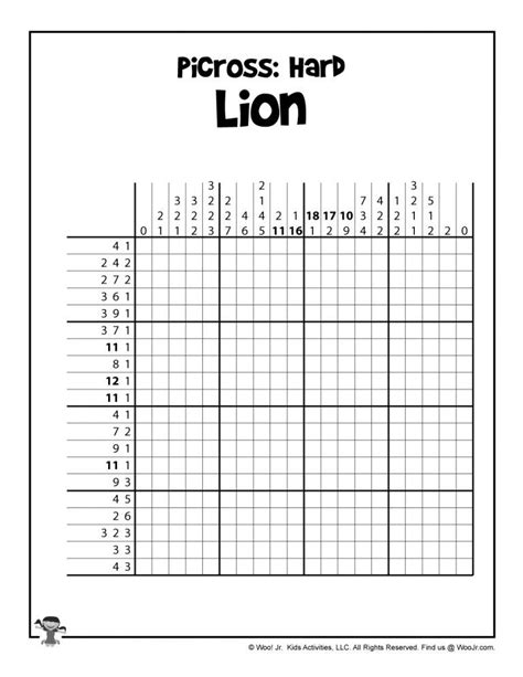 Printable Lion Picross Grid Puzzle Woo Jr Kids Activities Grid