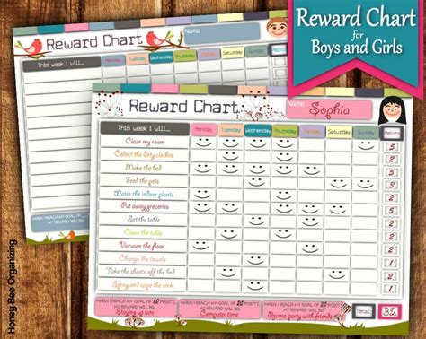 Printable Reward Chart For Girls And Boys 85x11