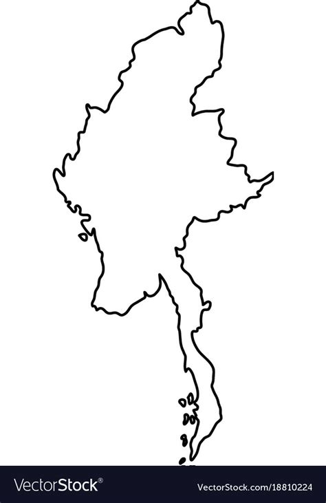 Myanmar Map Of Black Contour Curves On White Vector Image