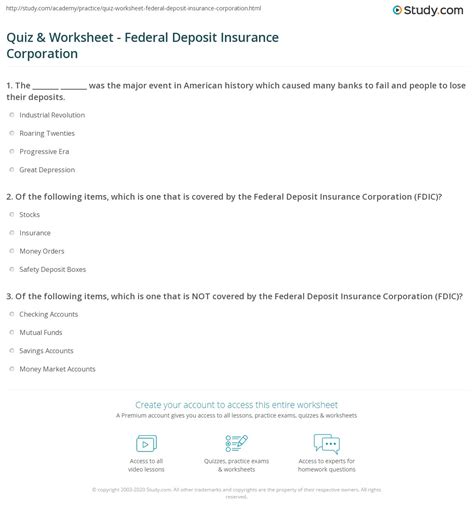 The fdic protects people if their deposits. Quiz & Worksheet - Federal Deposit Insurance Corporation | Study.com