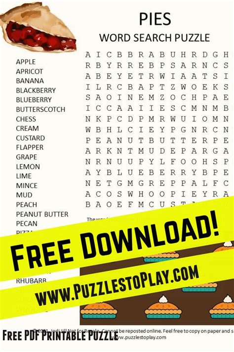 Pies Word Search Puzzle