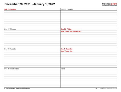 Weekly Calendars 2022 For Excel 12 Free Printable Templates