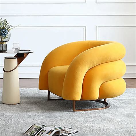 Creative And Modern Yellow Solid Wood And Velvet Accent Chair With Metal Base Homary Chair Design