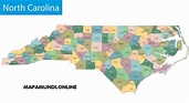 ⊛ Mapa de Carolina del Norte 🥇 Político y Físico Imágenes HD | 2023