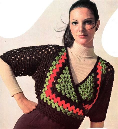 vintage crochet pattern wrap crop sweater top 1970 s etsy