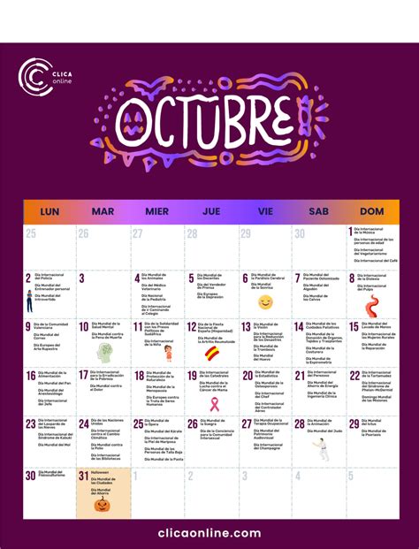 Calendario Octubre 2023 Marketing Digital Clica Online