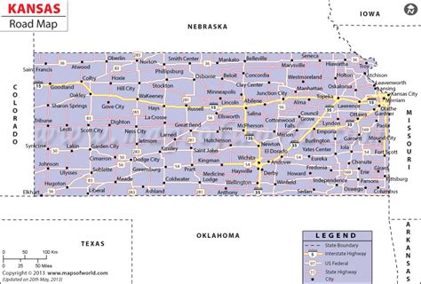 Kansas Road Map Mapsofworld Com Pinterest