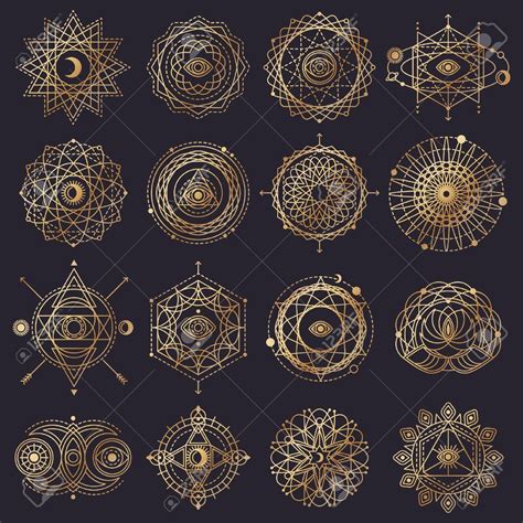 Sacred Geometry Forms With Eye Moon Sun Vector Illustration Stock