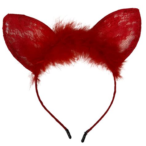 1pce Red Fluffy Lace Bunnycat Ears Headband Dress Up Costume Accessory