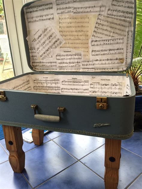 After A Lovely Upcycled Suitcase Into A Cute Table With Musical Notes