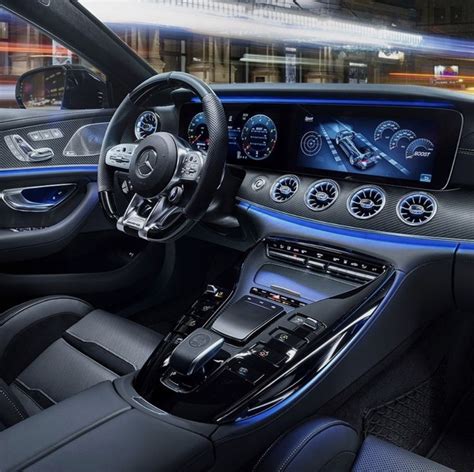 Mercedes Benz Black Leather Interior With Blue Ambient Lighting Bmw