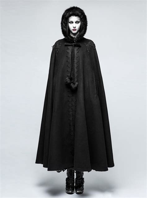 Palace Style Winter Black Gothic Womens Hooded Long Cloak Magic Wardrobes