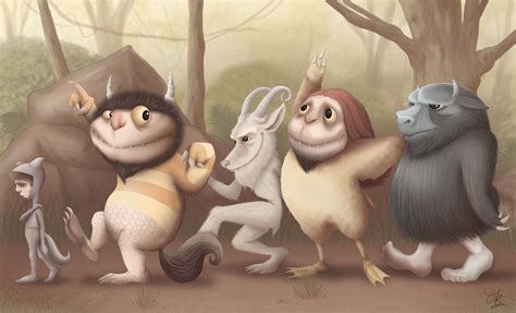 Three Cartoon Animals Are Standing In The Woods With One Animal