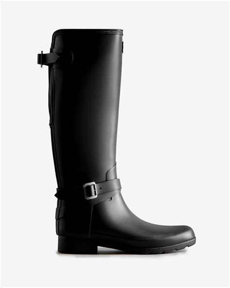 Hunter Refined Slim Fit Adjustable Tall Wellington Boots In Black