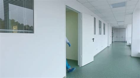 Scientist Walking Lab Corridor Back View Of Doctor Walking Hospital