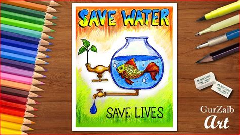 How To Draw Save Water Poster Chart Drawing For Competition Very Easy