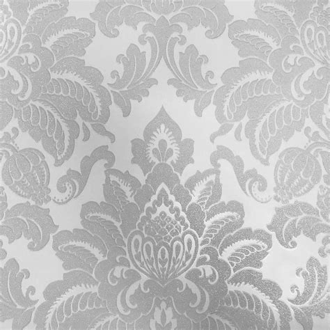 Damask Wallpaper Glisten Glitter Sparkle Luxury Weight Textured Silver
