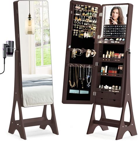 Buy Yoleny Led Light Jewelry Cabinet With Full Length Mirror 472 Mirror Jewelry Armoire