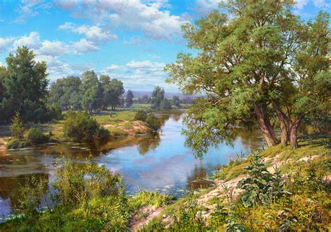 Landscape With River Painting By Basov Fine Art America