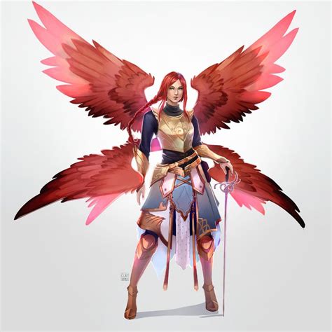 Female Assimar Halfcelestial Angel Wings Redhair Redfeather Armour