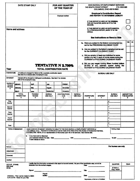 Employers Contribution Report And Report To Determine Liability Ohio