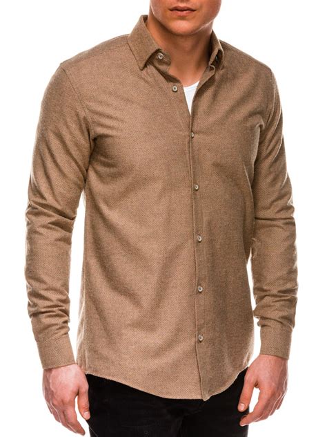 Mens Shirt With Long Sleeves K512 Light Brown Modone Wholesale