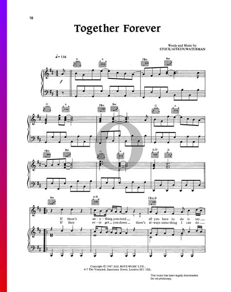 Together Forever Sheet Music Piano Voice Guitar Oktav