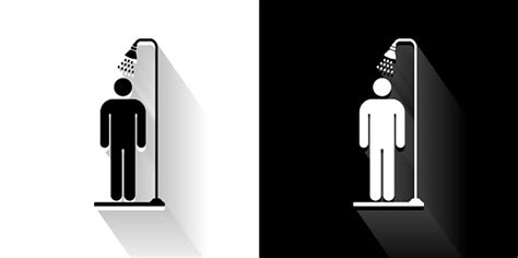 Shower Black And White Icon With Long Shadow Stock Illustration Download Image Now Adult