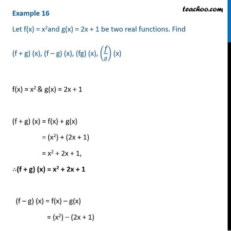 example 16 let f x x2 and g x 2x 1 find f g fg f g