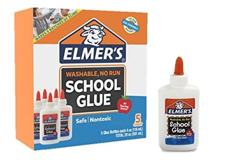 Elmers Liquid School Glue White Washable 4 Ounces 5 Count Great